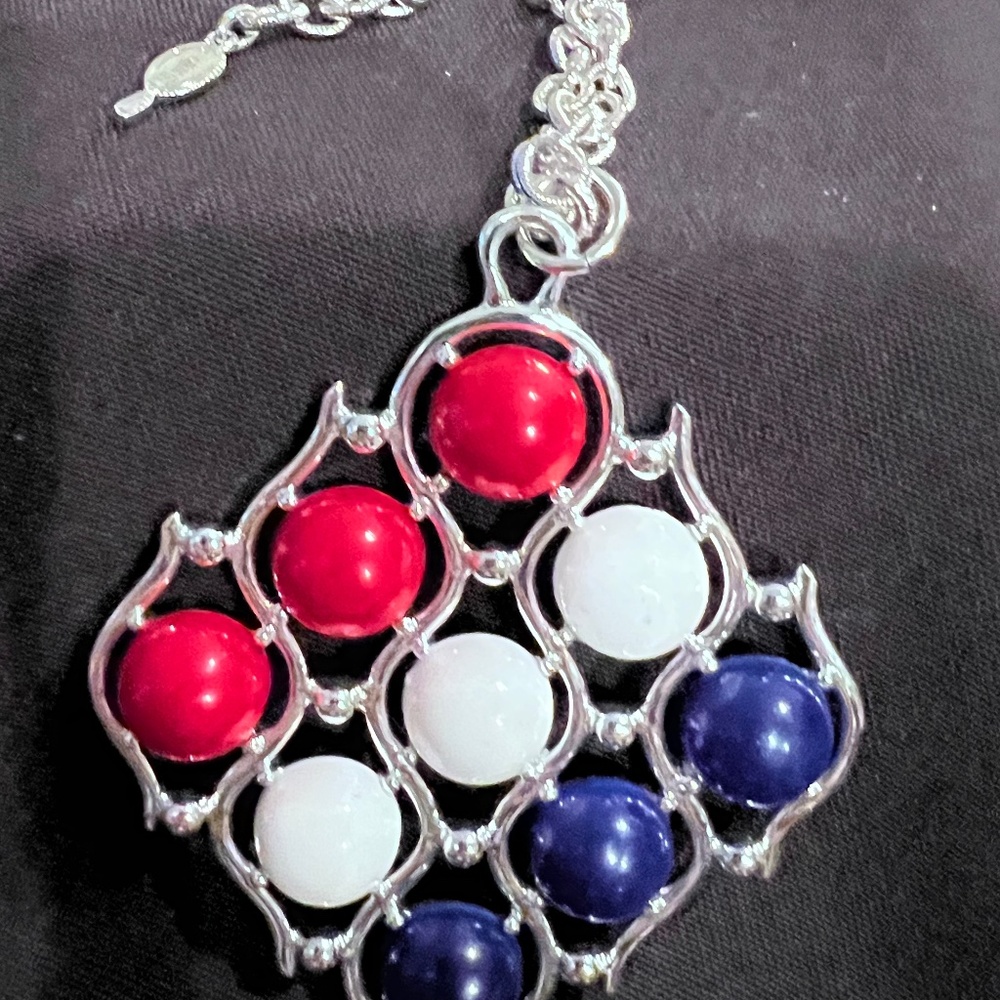 1970’s Sarah Conventry Red White Blue Silver Tone Necklace